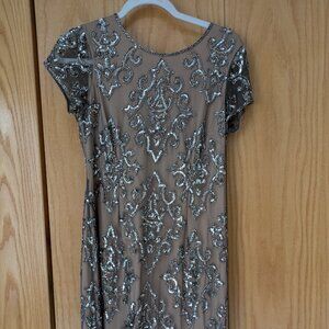 Adrianna Papell Damask Sequined Mesh Dress
